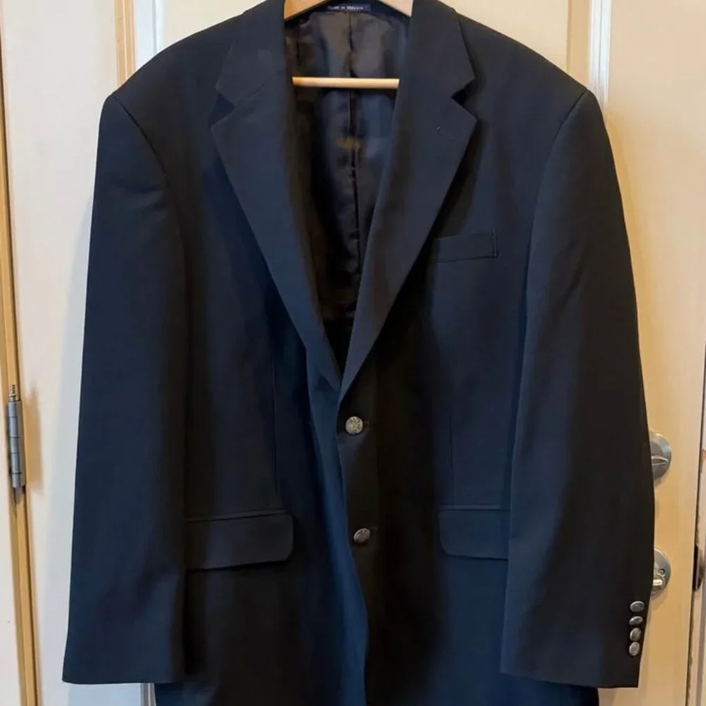 Men’s Lands’‎ End Classic Black Blazer Wool with Rayon Lining - Size 46R